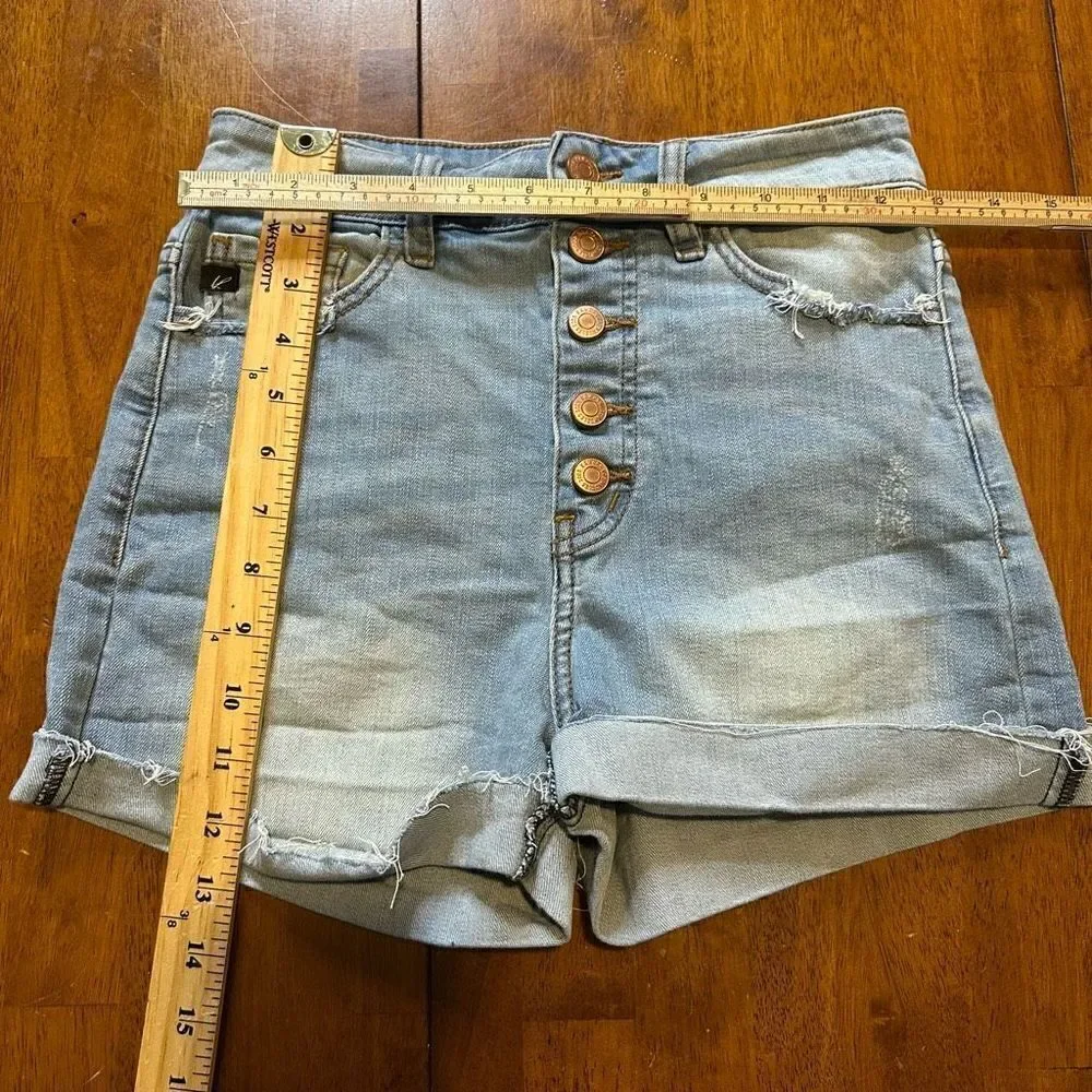 Kancan Distressed High Rise Stretch Button Fly Jean Shorts Cuffed size small